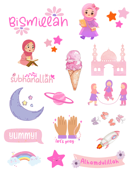 My Islamic Habits Girls Lunchbox Stickers - Set of 3 sheets